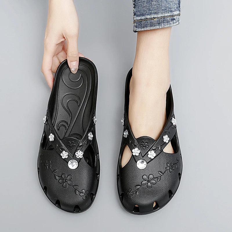 Women Slippers Summer Breathable Platform Beach Sandals Flip Flops  Outdoor Non-slip Women Jelly Slippers Lazy Flat Shoes