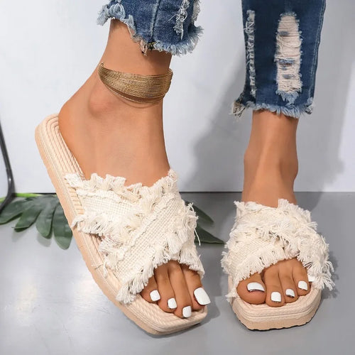 Flat Cross Slippers Women's Summer New Soft Sole Anti-slip Wear-resistant Flip-flops Lazy Slip-on Beach Shoes