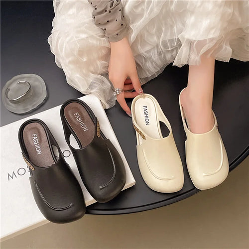 French bag head slippers women's summer wear flat bottom bag head pedal Muller skirt 2025 lazy new sandals